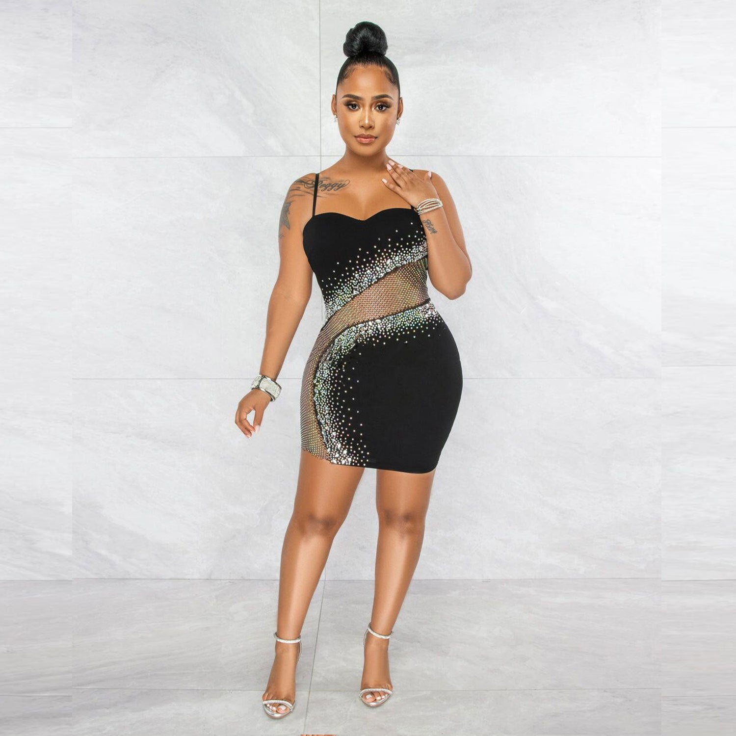 SK2445 European and American sexy slim-fitting, mesh hot diamond suspender dress