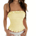 summer new arrival: cross-border women's clothing - sweet & sultry ruffle trim, cinched waist, sleeveless bandeau top with open back and short length
