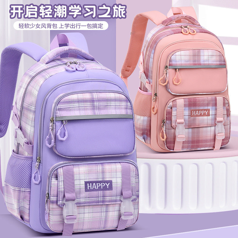 Primary and secondary school girls, grades 1, 2, 3 to 6, children's schoolbag, shoulder spine protection, large-capacity backpack, ultra-light