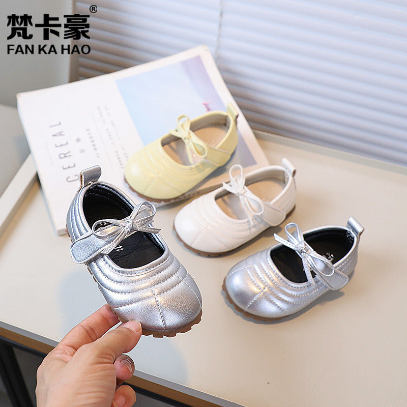 Vancahao kids' leather shoes -  autumn new collection - korean style sweet bow princess flats for little girls