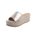 Thick sole high heel slippers for women  summer new arrivalfashion style one-shaped women's pure colorplus size wedge heel slippers