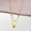 2025 trendy heart double layer necklace, 18k gold plated clavicle chain, luxury niche design, titanium steel chain