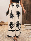 Amazon summer new chiffon leaf print casual pants elegant high waist wide leg pants women's summer wide leg trousers