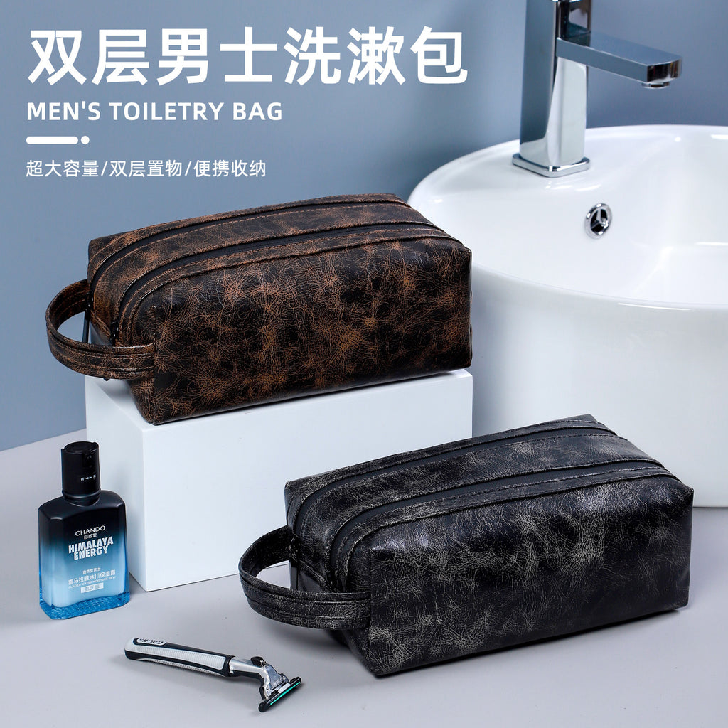 PU leather cosmetic bag men portable wash travel large capacity waterproof skin care clothing cosmetics hanging storage bag