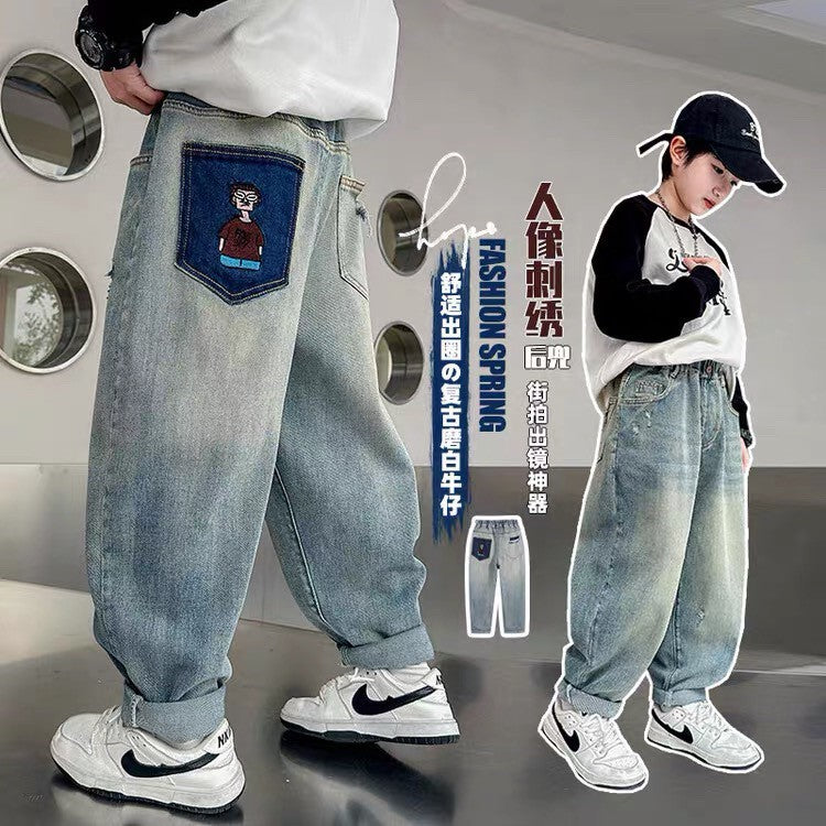 Boys' jeans - spring/autumn  new collection - mid-to-large size - spring pants - korean style casual loose fit long pants - trendy