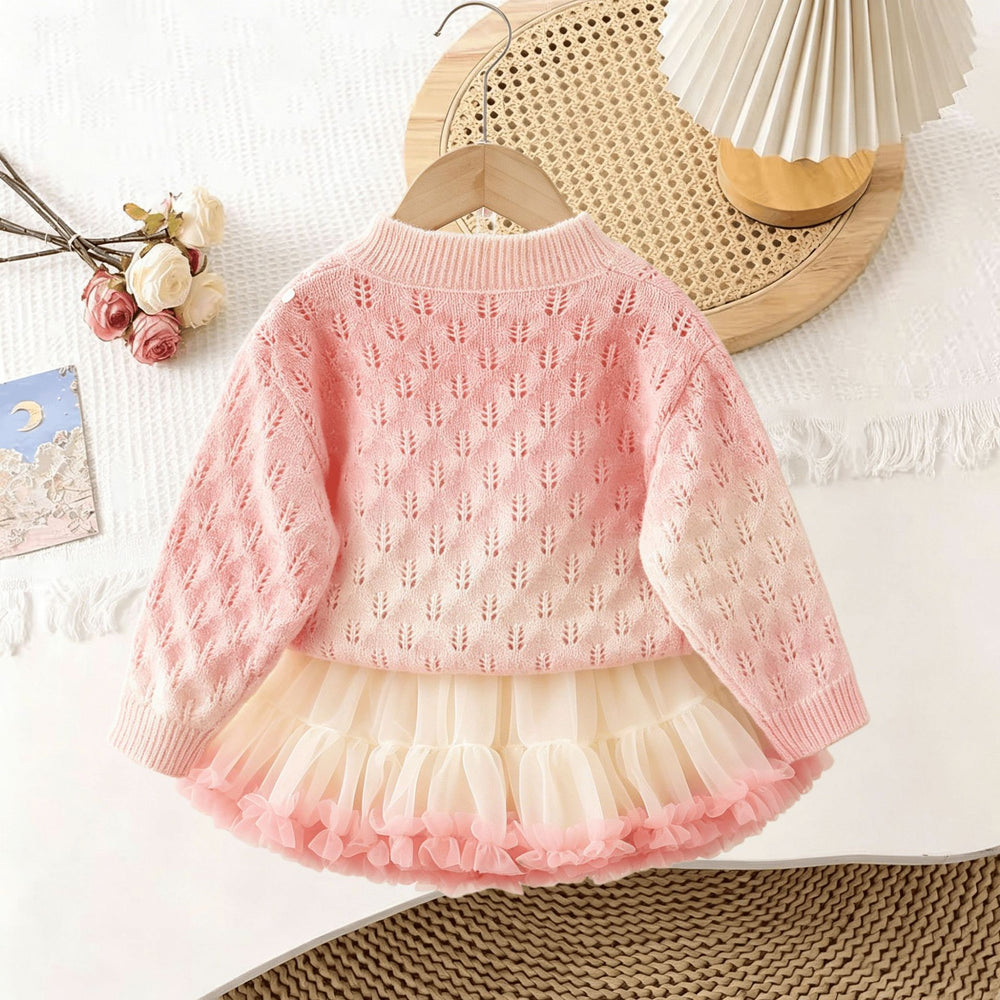 Girlsweaterspring & fallsense of design beaded flower bottom shirt gradient color sweateroutwear lazy soft waxytwo-piece set
