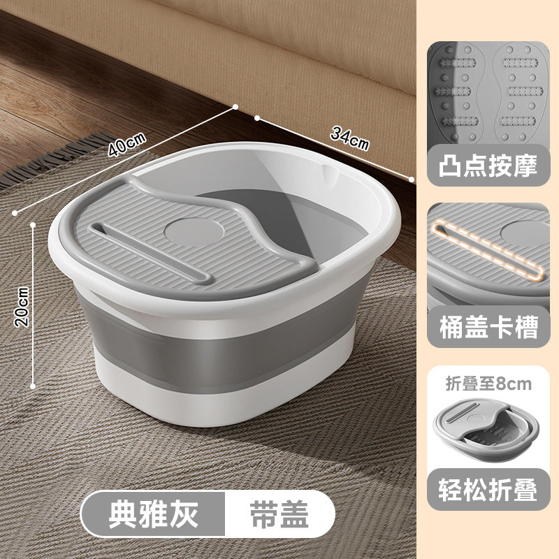 Collapsible foot soak bucket - deepened, calf-high, with lid, insulated, massage foot bath bucket, home spa thickened foot basin