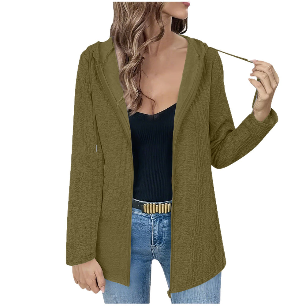 fashion cross-border women's spring fall and winterloose zipper long sleeves hooded tops casual cardiganoutwear
