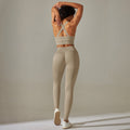 New seamless yoga set: high-waisted peach lift leggings with criss-cross back bra - sweat-wicking workout outfit for running and fitness
