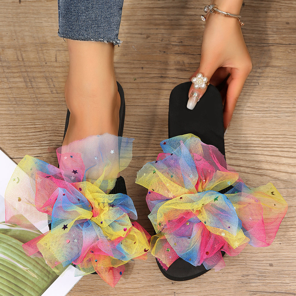 plus sizenew arrival sandals and slippers for women summer one-piece slippers with large flowers casualoutwear beach shoes for women flats slippers