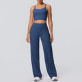 New arrival: cross-border brushed solid color racerback tight-fit breathable wide-leg yoga set - two-piece activewear for running and fitness