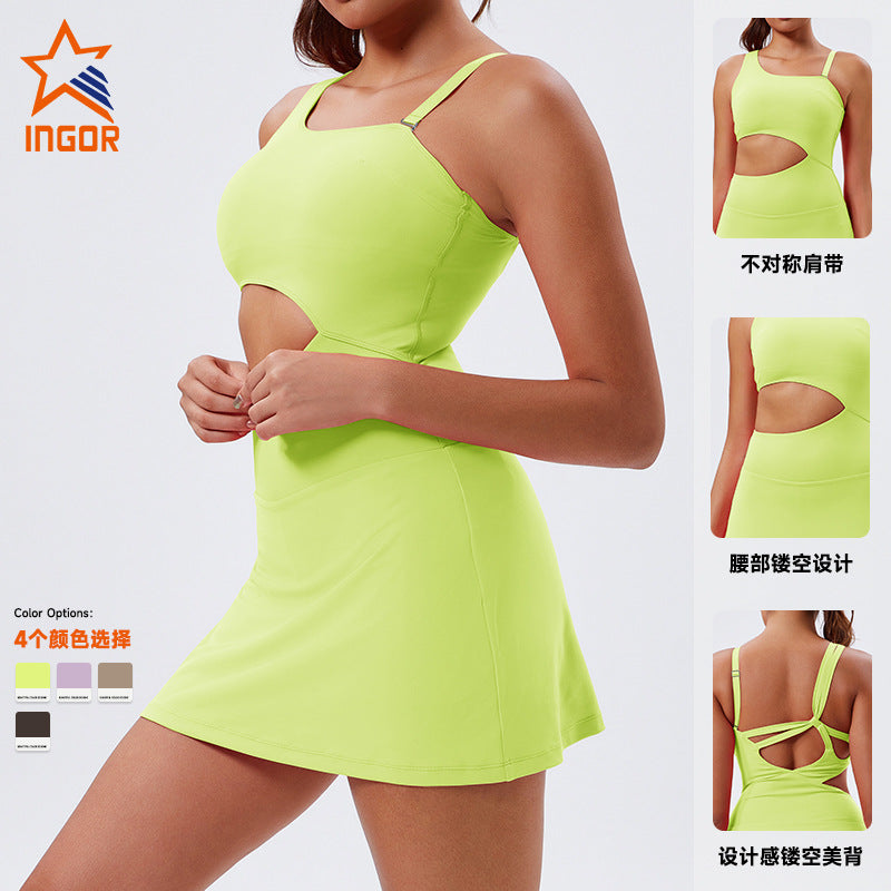 Fashion tape sports dress women's running belt bottom pants fitness sports skirt pants tennis skirt fake two-piece summer