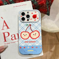 Two red cherries are suitable for lambskin large window iphone16 protective case 15 apple 17pm anti-fall mobile phone case