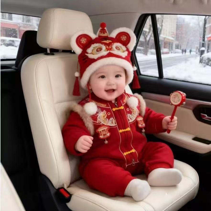 New year's greetings winter first birthday 100 days baby dress baby jumpsuit new year's day festive clothes trendy hooded