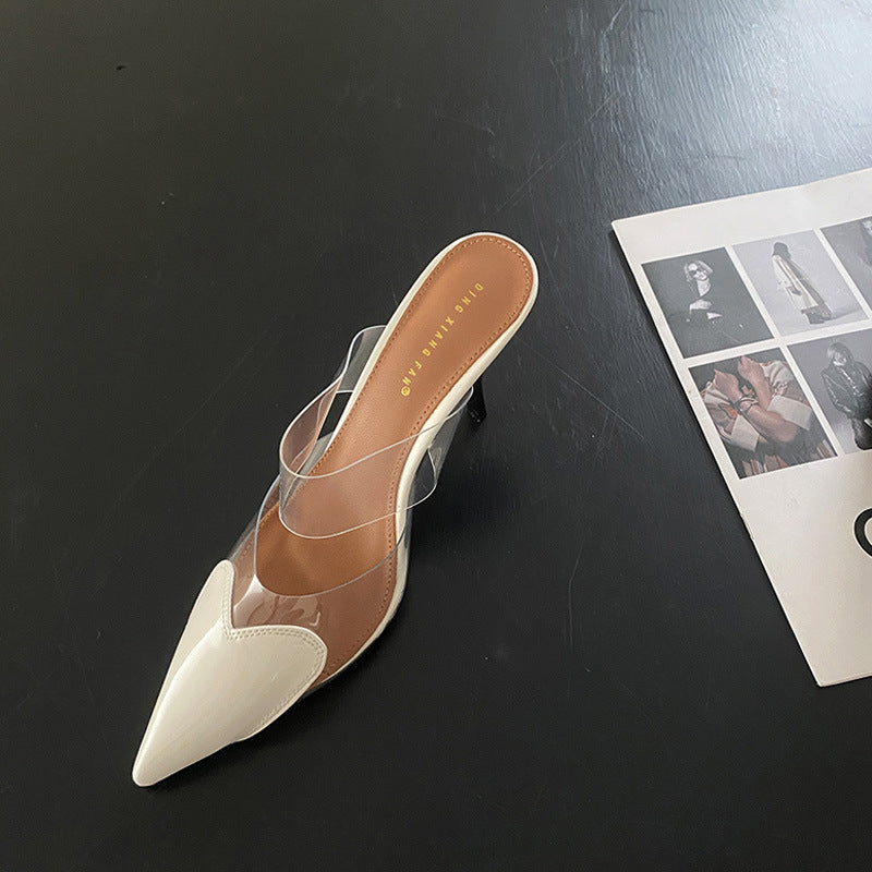 Fashionnew arrivalfrench pointed toe stiletto sandals women's transparent color matching high heels easiest for matchelegant toe cap back empty shoes