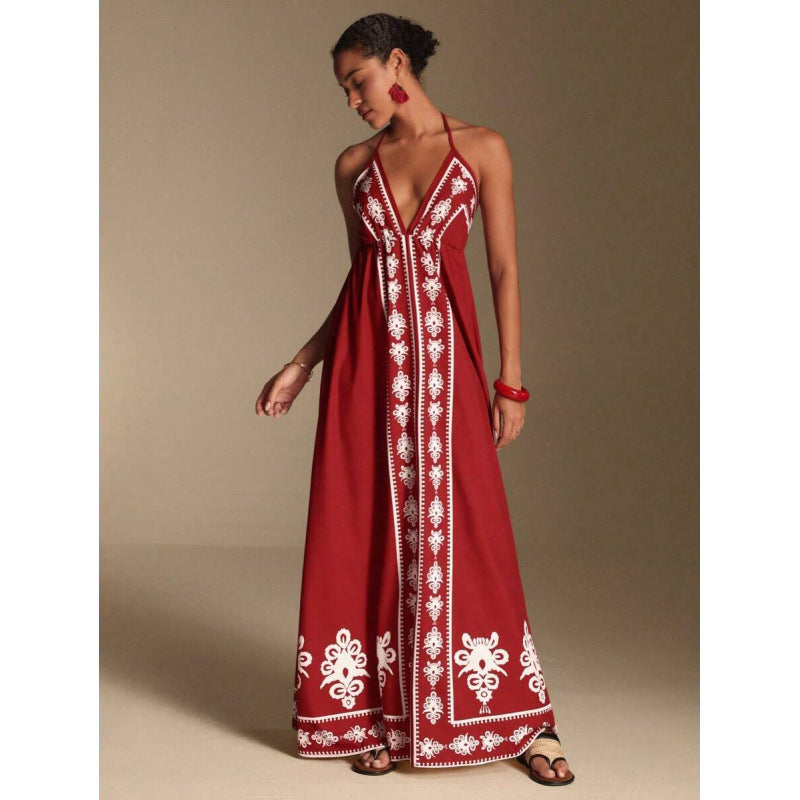 Amazon bohemian chic beach vacation print v-neck backless maxi slip dress