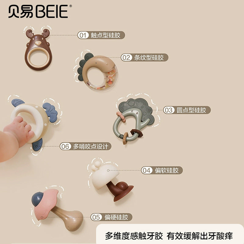 Beiyi baby hand rattle toy newborn toddler 0-6 months educational early education grasping training can bite tooth glue