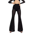 European and american style cross-border independent website women's hot-selling sexy mesh flocked high-waisted leg-lengthening slightly flared casual pants