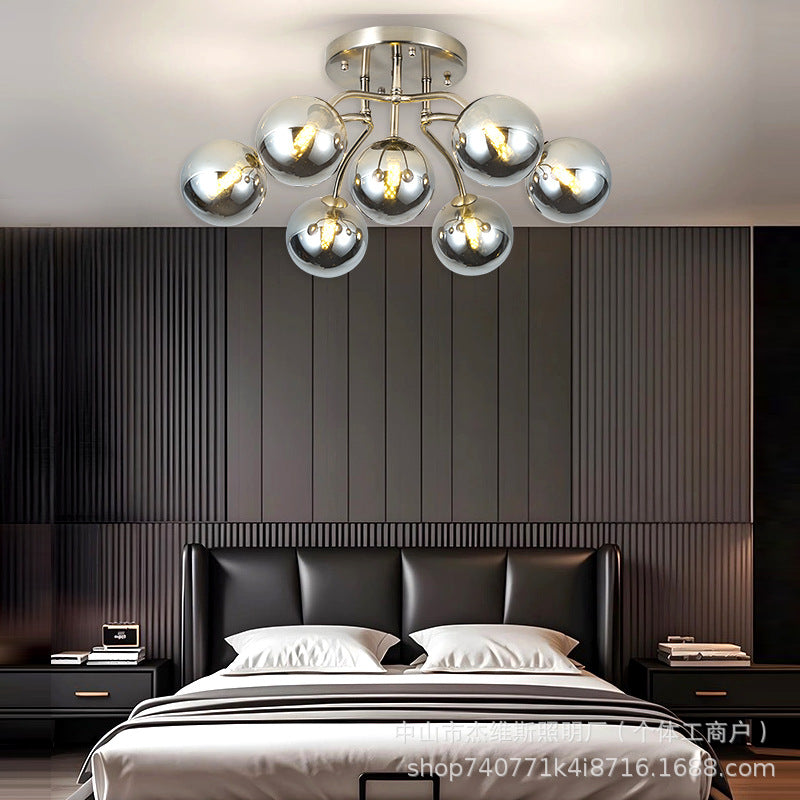Nordic light luxury magic bean molecular silver electroplated semi-transparent round glass living room chandelier - modern minimalist