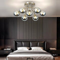 Nordic light luxury magic bean molecular silver electroplated semi-transparent round glass living room chandelier - modern minimalist