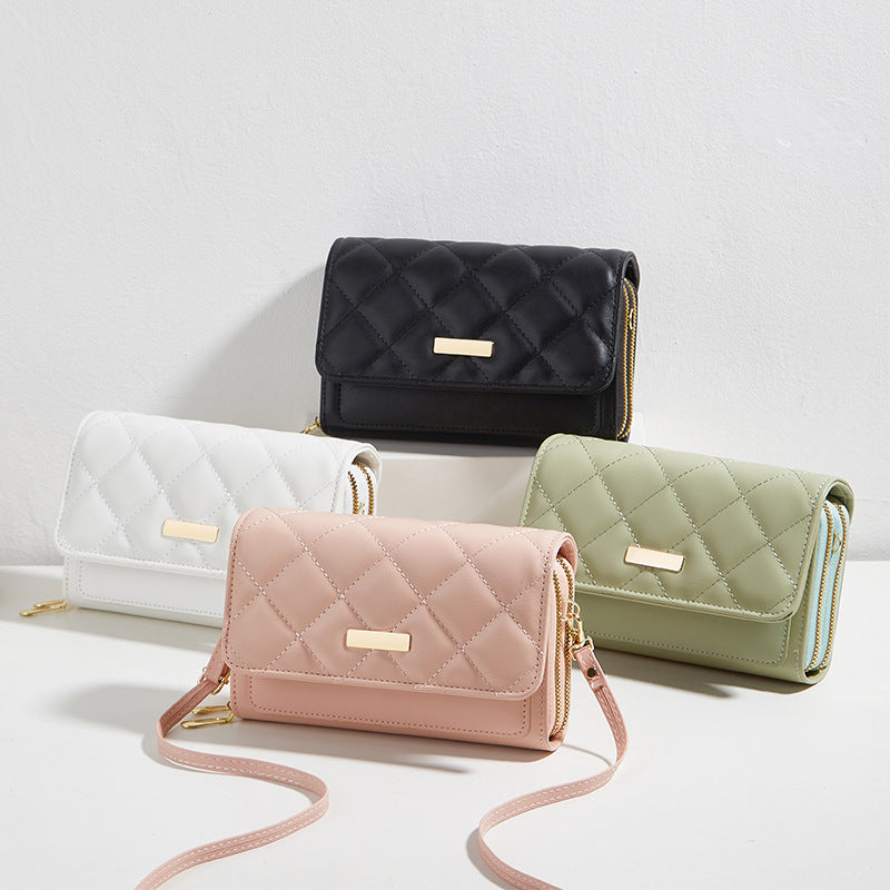 Double-layer embroidered mobile phone bag 2023 women's bag new rhombus mouth red envelope Xiaoxiangfeng shoulder bag women's messenger bag bag