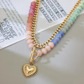 new tk hot style dopamine colorful beaded necklace for women niche style stacked heart pendant clavicle chain