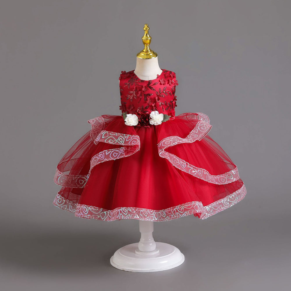 Ready-to-ship new sequin flower kids' dress, princess gown for baby girls, first birthday dress, baby dress