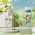 Cartoon cute high-capacity kids' straw water bottle - perfect for school with shoulder strap and carry loop - portable summer water bottle