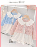 Girls'  dress - korean style round neck, turn-down collar, patchwork bow, floral print dress - toddler & infant skirt - fresh & sweet