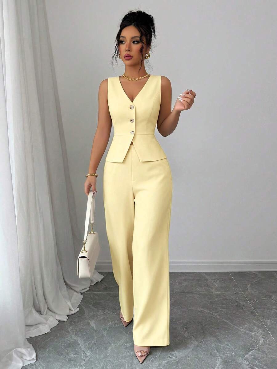 new women's cross-border elegance workwear v-neck button-down pants jumpsuit