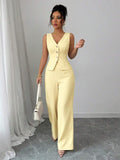 new women's cross-border elegance workwear v-neck button-down pants jumpsuit