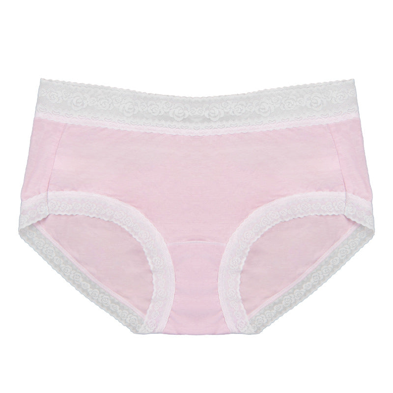 Fashion wholesale 40s cotton lace edge women's underwear mid-waist pure cotton bottom crotch hip-covering quick-drying breathable briefs