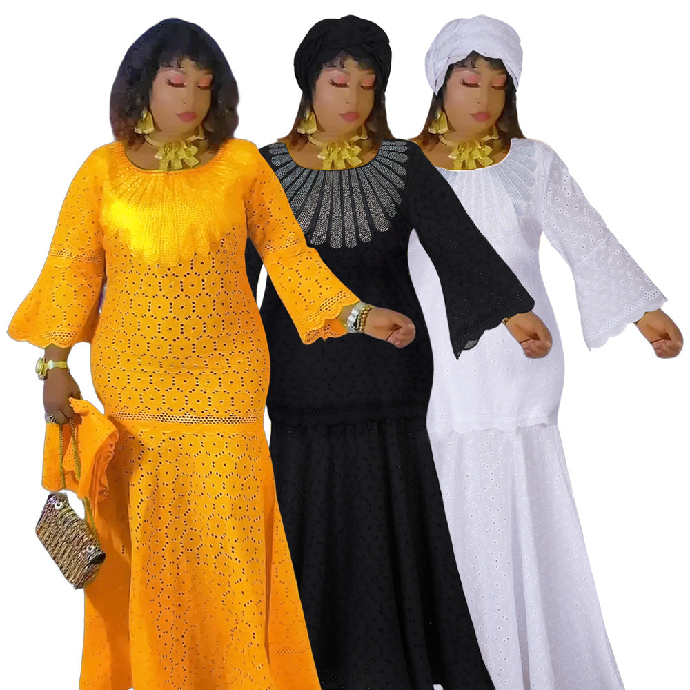 new african women's plus size lace robe embroidered dress with headscarf - perfect for  and