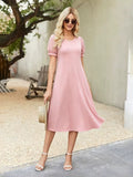 spring/summer cross-border fashion: european & american  style - flowy, casual, bubble short sleeve flared hem dress