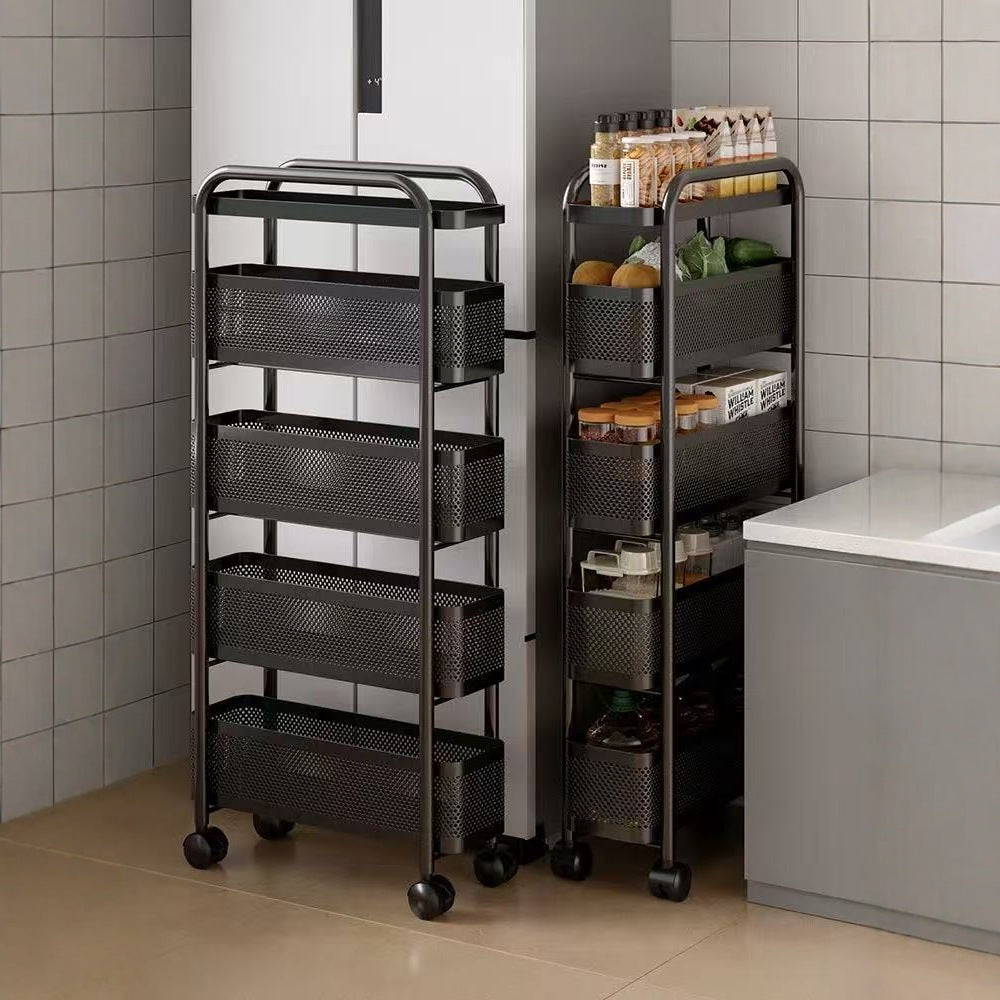 Narrow gap storage shelf stainless steel cart kitchen refrigerator narrow space organizer mobile bathroom storage cabinet