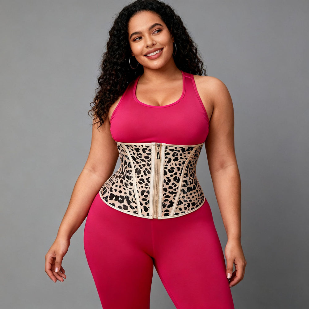 [leopard print yellow] 13-bone cross-border sports shaping slimming sweat rubber fitness waistband latex abdominal belt
