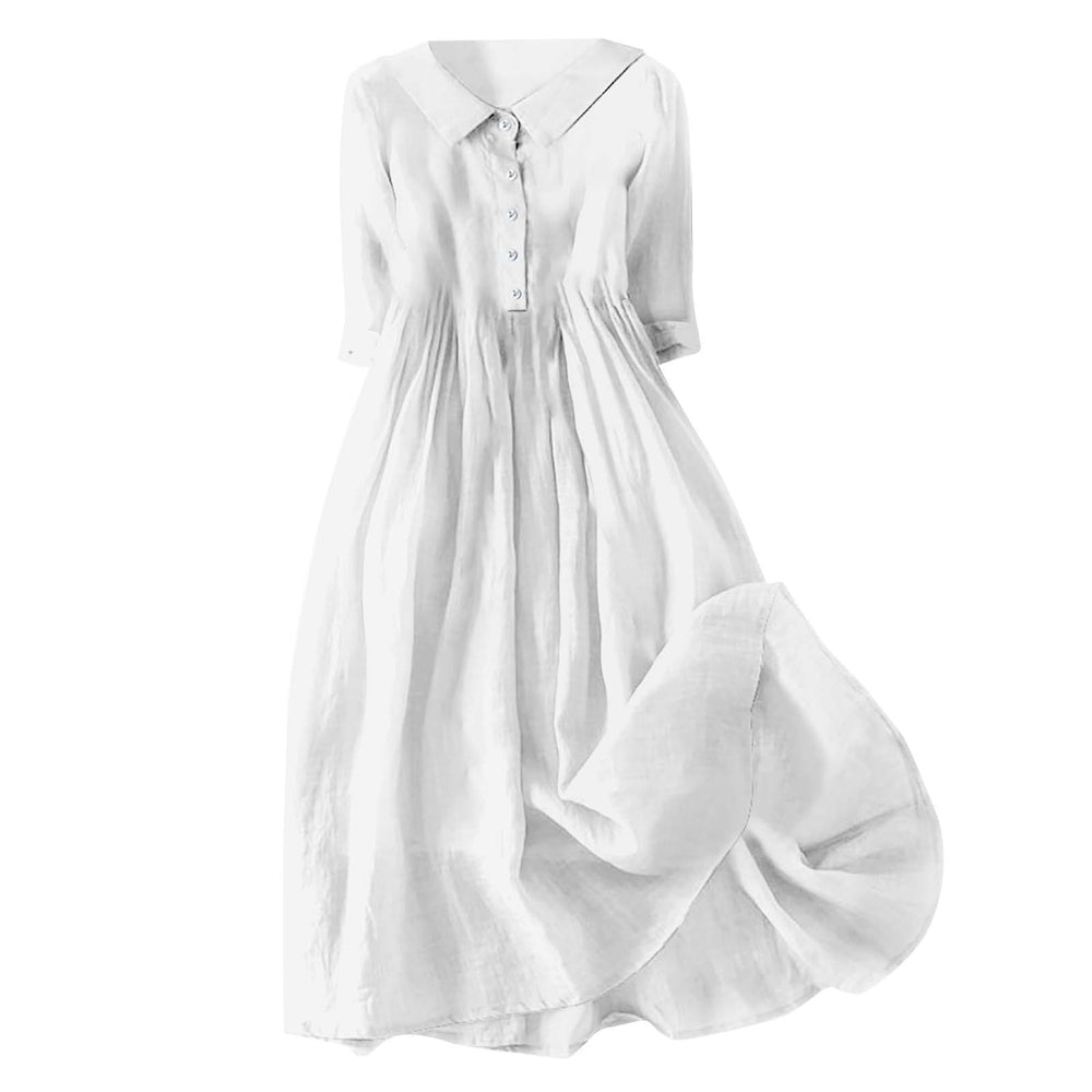 new women's casual cotton linen solid color loose-fit dress for cross-border
