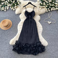 French style sweet camisole dress - women's summer korean high-waisted ruffle trim a-line dress - vacation ready