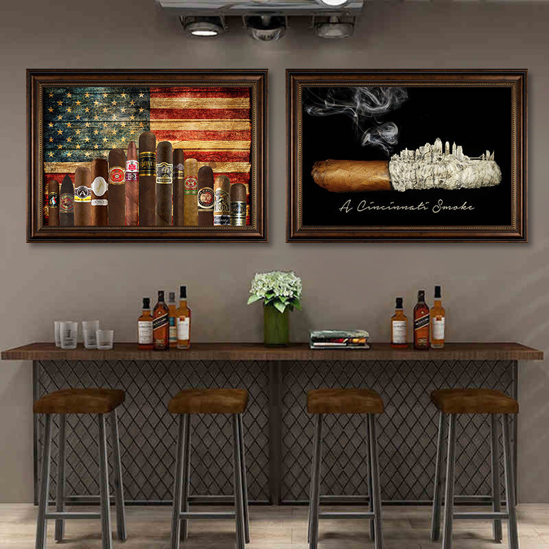 Cigar decorative painting industrial style bar foreign wine whiskey retro poster hanging painting club wine cellar tobacco and alcohol row mural