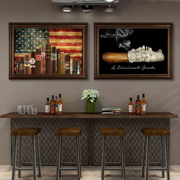 Cigar decorative painting industrial style bar foreign wine whiskey retro poster hanging painting club wine cellar tobacco and alcohol row mural
