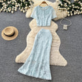 French chic lace patchwork top and skirt set - summer sweet & spicy lace slimming elegance outfit