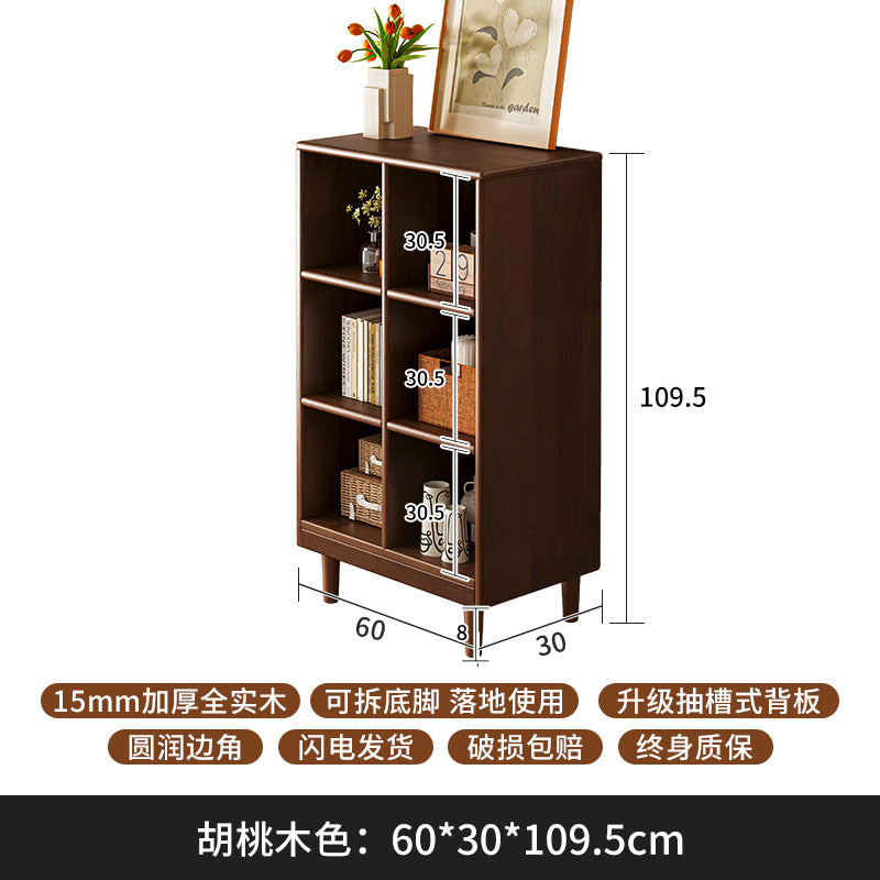 Solid wood short bookcase Walnut color locker American small cabinet Living room rack Record storage cabinet Locker
