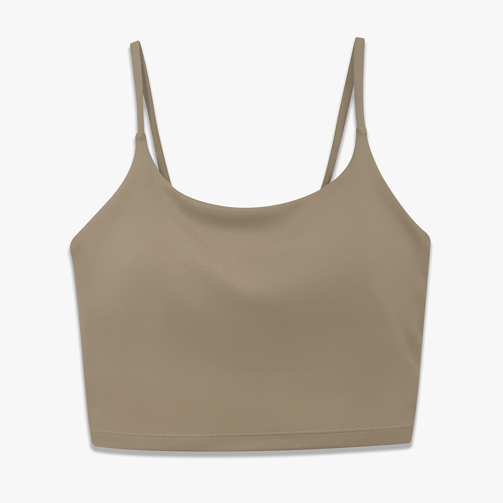 New solid color double-sided nylon semi-fixed cup training high-impact sports bra tight high-elastic fitness tank top for women