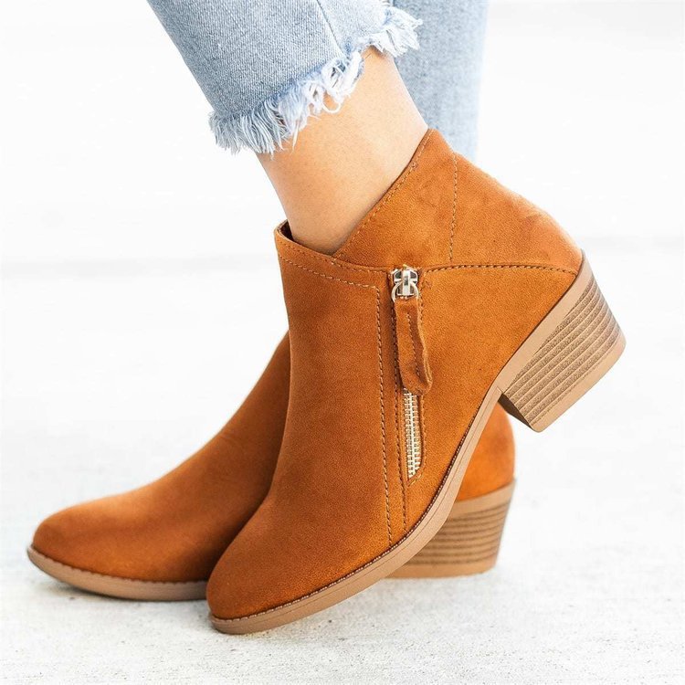 Independent station export women's shoes new arrival thick heel plus size women's boots suede boots low heel side zipper short boots for women