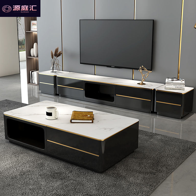 Accessible luxury slate tv cabinet coffee table combination classy luxury small apartment tempered glass new arrival tv cabinet floor cabinet