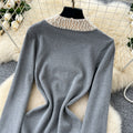 Elegant and high-end beaded round neck long sleeve knitted midi dress - women's autumn slim-fit inner layer sweater dress