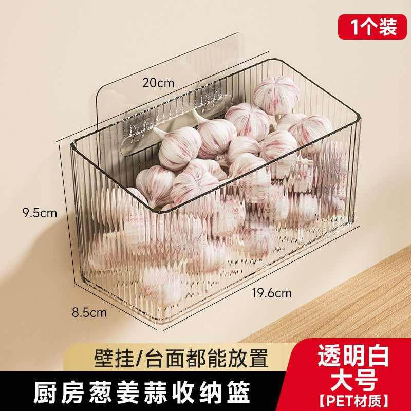 Kitchen onion, ginger and garlic storage basket, no punching wall hanging handy gadget, ginger and garlic basket, spice storage rack, storage box