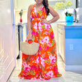 C8575  summer new arrival fashionable elegant v-neck camisole printed beach maxi dress sexy foreign trade dress