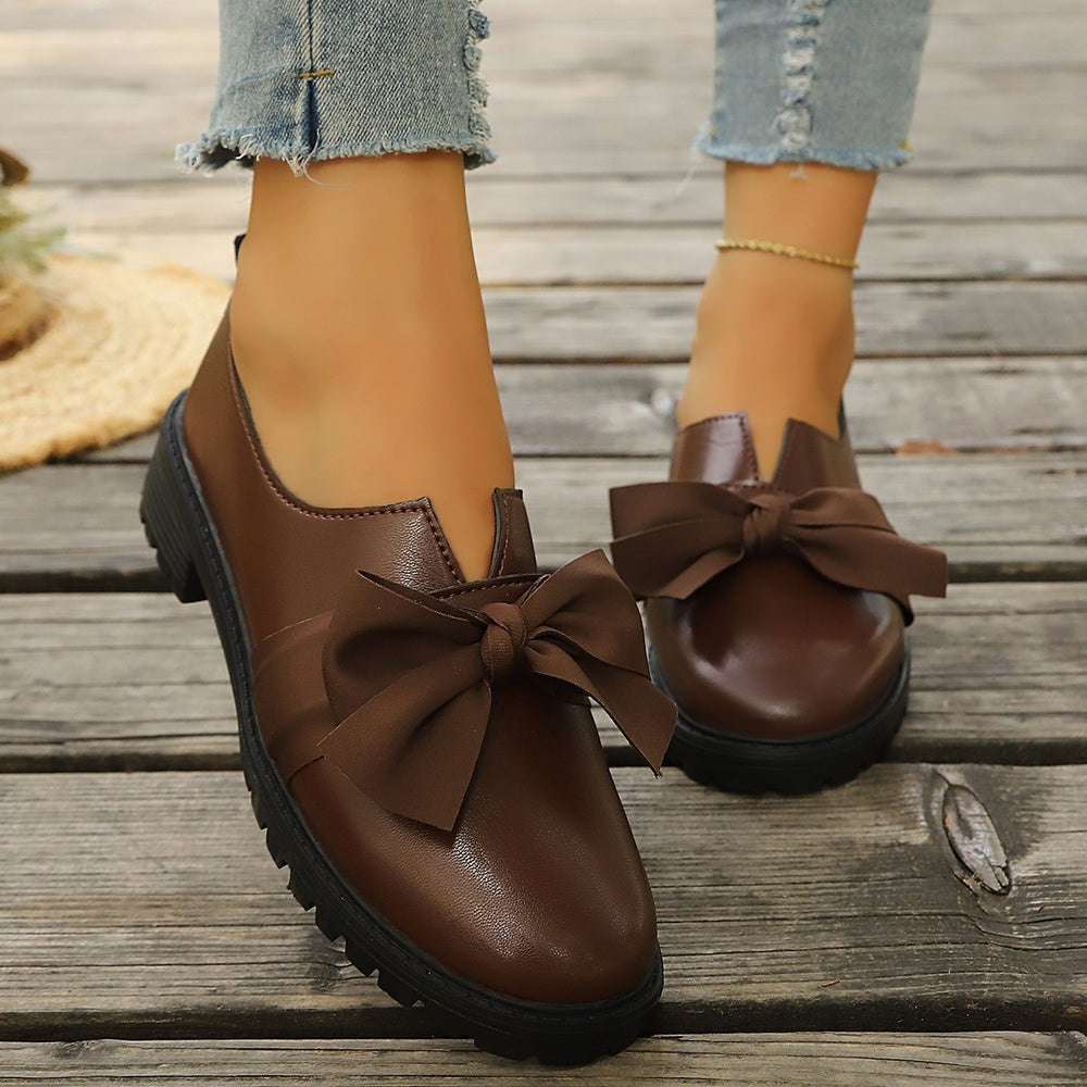 plus sizebows square toe flats women's  spring new arrival fairy style thick sole wedge cross-border women's shoes