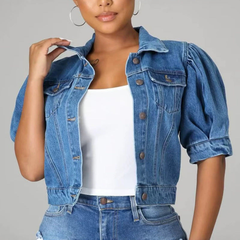 Amazon denim jacket women's hot selling new denim jacket short sleeve fashionable retro denim outerwear cross-border